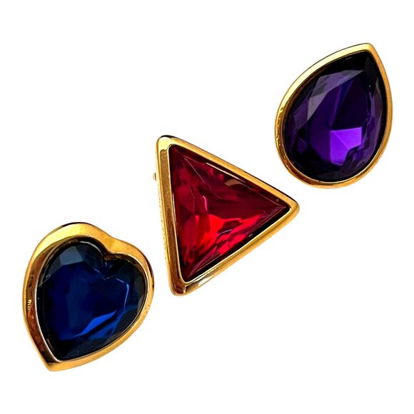 RARE Vintage Signed Trifari Pin Set  Gold Tone Jewel Toned With Original Tag 11V - Picture 1 of 10